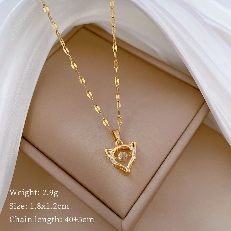 【 Titanium Steel 】 Cute Fox Agile, Light Luxury Temperament, Gorgeous Full Diamond Necklace, Women's Versatile_ipsvogv.com