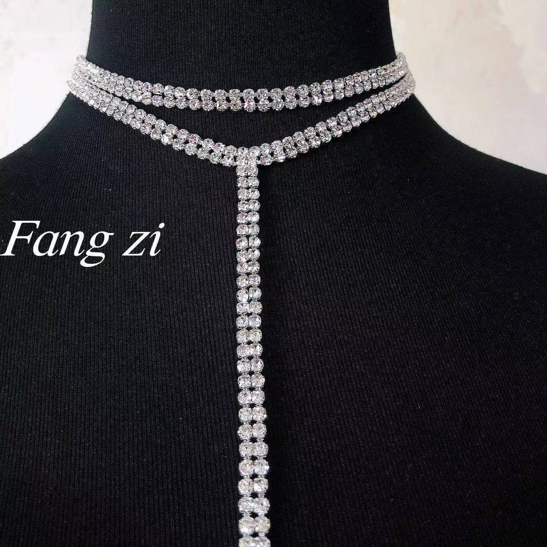 Women's Jewelry Sexy T Shaped Super Flash Full Diamond Double Layer Necklace Long Chain Clavicle Chain Necklace_ipsvogv.com