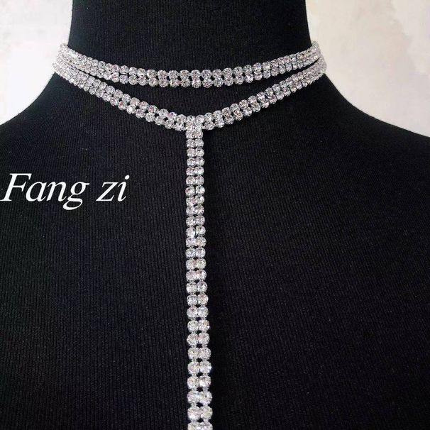 Women's Jewelry Sexy T Shaped Super Flash Full Diamond Double Layer Necklace Long Chain Clavicle Chain Necklace_ipsvogv.com