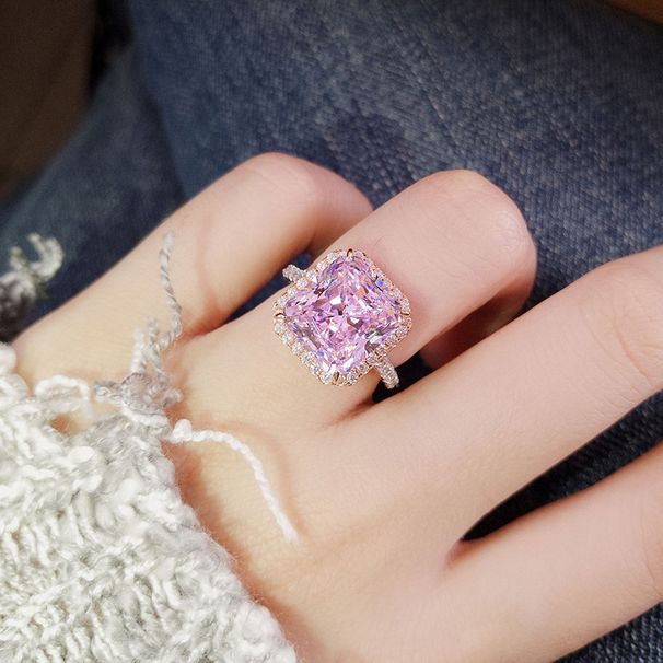 Cao Shi Pink Square Classic Luxury Ring Necklace Set Dinner Party Advanced Accessories_ipsvogv.com