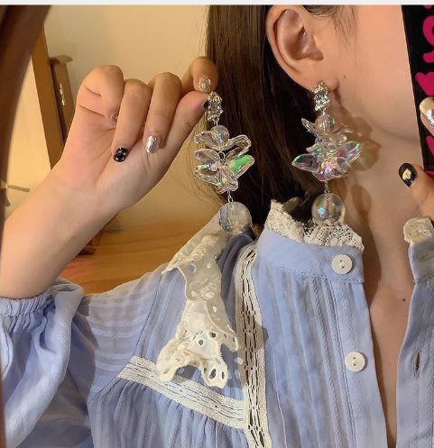Women’s Jewelry Set Fashion Transparent Flower Water Ball Earrings Mermaid Super Fairy Long Tassel Earrings Light Luxury Niche Exaggerated Earrings_ipsvogv.com
