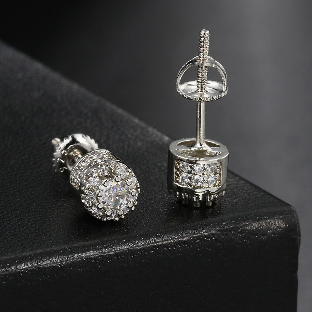 Unisex new hip hop zircon earrings for men, geometric full diamond gold plated screw buckle earrings, personalized trendy earrings_ipsvogv.com