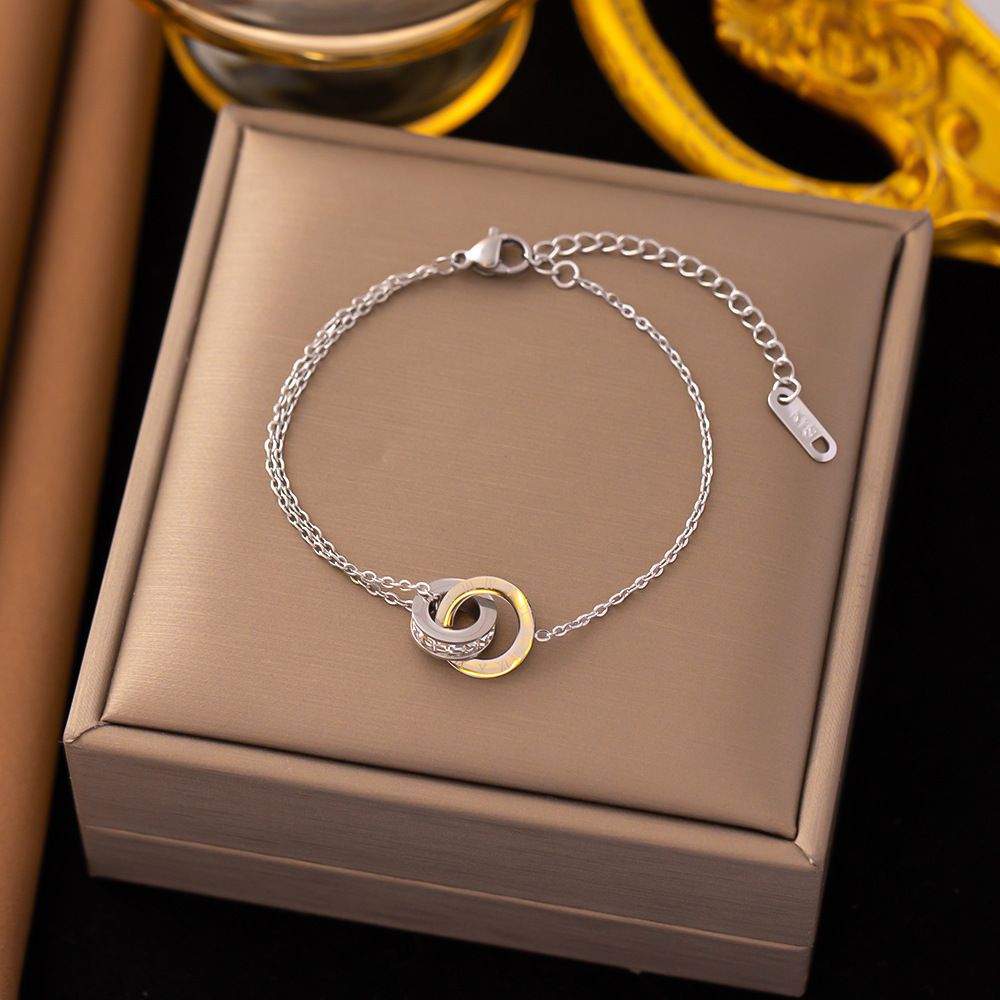 Roman Double Ring Necklace, Women's Titanium Steel Full Diamond Collarbone Chain, Fashionable, Versatile, High-end And_ipsvogv.com