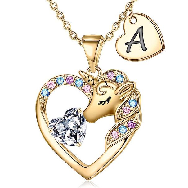 Unicorn Necklace, Heart-shaped Letters A-Z, Zircon Pendant, Fast Selling Children's Jewelry_ipsvogv.com