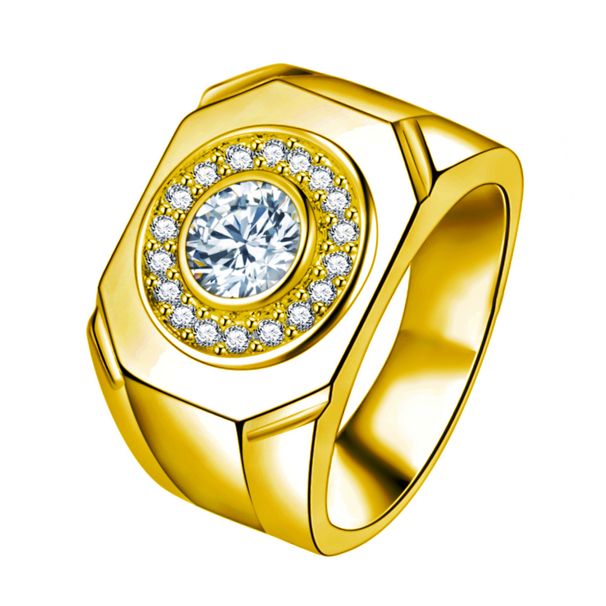 Domineering, Dazzling, Smooth Circular Ring, Thick And Wide Edition Clock With Diamond Inlay, Business Owner Men's Ring_ipsvogv.com