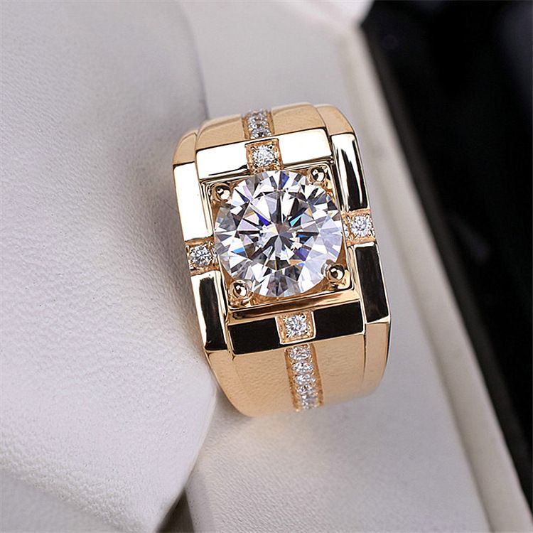 Classic Carbon High Simulation Men's Diamond Mosonite Plated Dominant Wedding Ring_ipsvogv.com