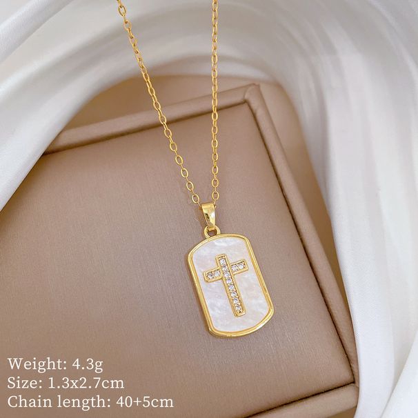 】 Shell 【 Cross Light Luxury Charm Gorgeous Full Diamond Necklace Women's Versatile Clavicle Titanium Steel Chain 【 】_ipsvogv.com