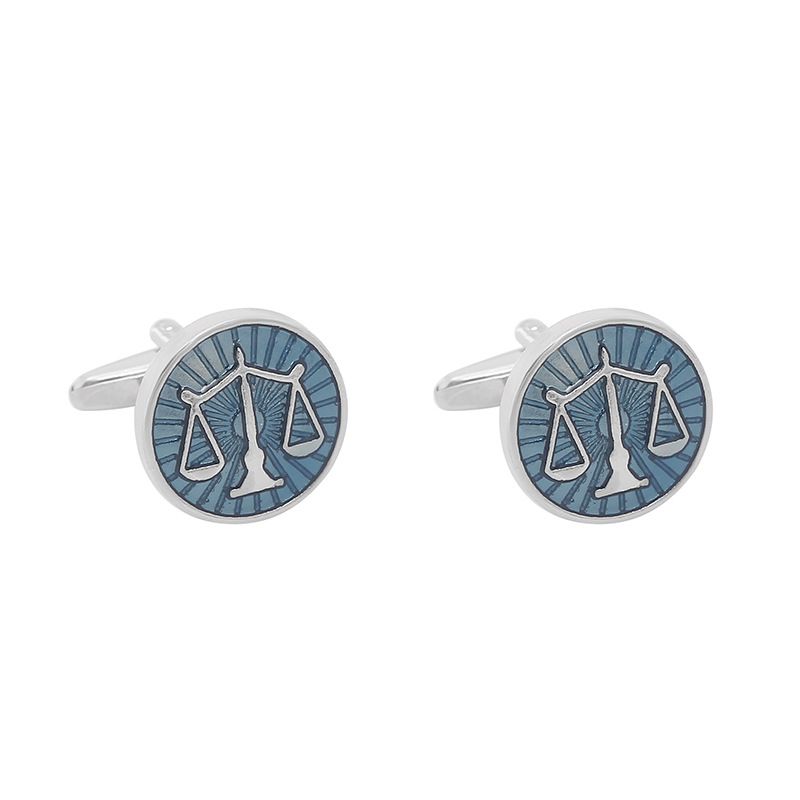 New Exquisite Round Blue Dropping Oil Scale for Men's French Shirts Business Cufflinks in Stock_ipsvogv.com