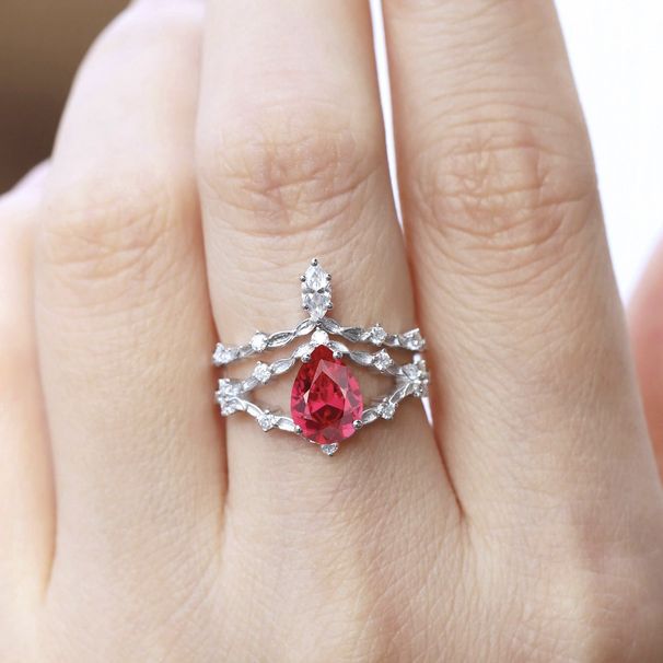Sanjie's New 2025 Silver Paired Alloy Inlaid With Water Droplet Red Women's Wedding Ring_ipsvogv.com