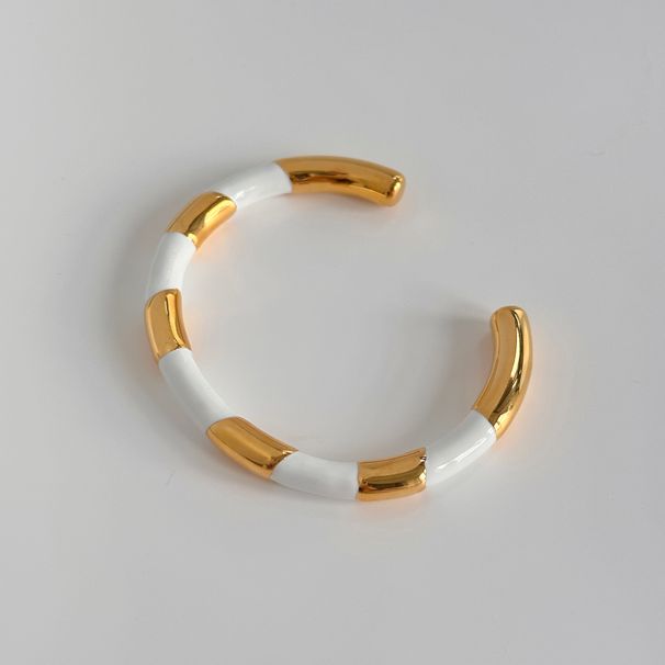 Women’s Jewelry Set Fashion Electroplated Titanium Steel Black And White Epoxy Chess And Card Grid Retro Open Bracelet_ipsvogv.com