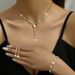Women’s Jewelry Set Fashion Simple Water Diamond Women's Earrings Necklace Bracelet Three Piece Set Wedding Accessories Necklace Silver Jewelry_ipsvogv.com