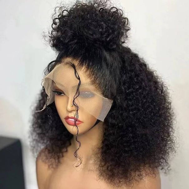 Synthetic Hair Wigs Front Lace Wig Independent Stand Black Small Curly Wig_ipsvogv.com