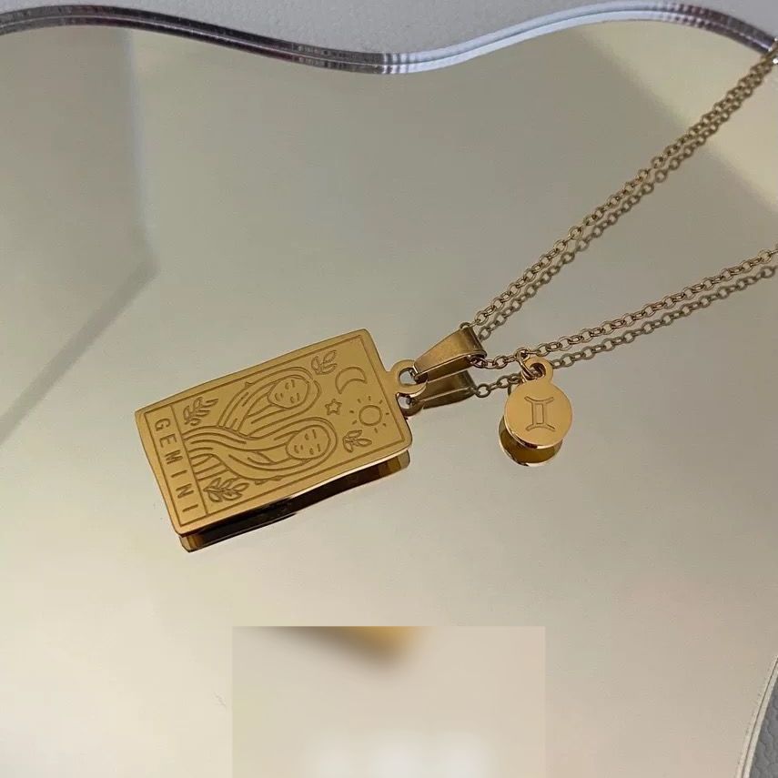 hot selling twelve constellations stainless steel necklace for women high end niche personality square pendant clavicle chain_ipsvogv.com