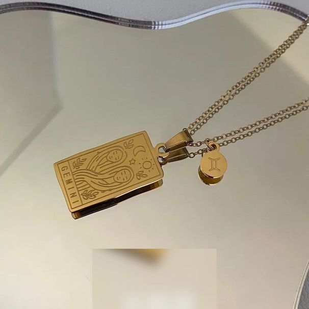 hot selling twelve constellations stainless steel necklace for women high end niche personality square pendant clavicle chain_ipsvogv.com