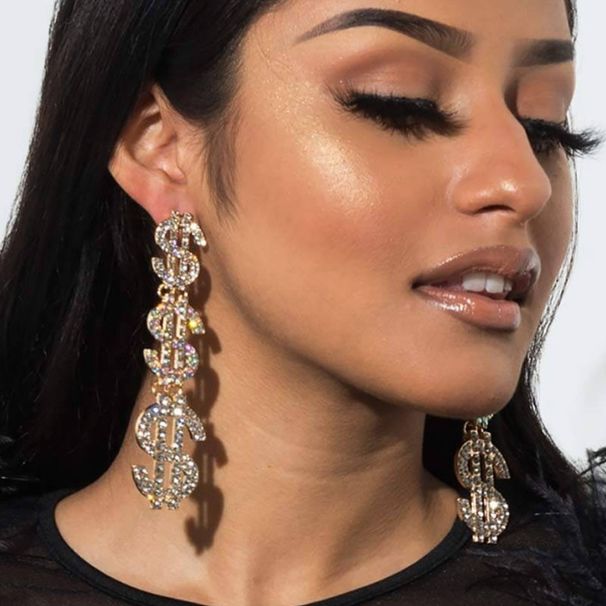 Hot Selling Earrings for Women Fan Rhinestone Full Diamond Earrings Dollar Symbol Earrings Studs_ipsvogv.com