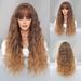 European And American Women's New Wig Gradient Linen Brown Deep Wave Fringe Long Curly Hair Deep Wave Wigs_ipsvogv.com