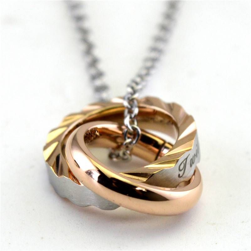 Men's Jewelry Niche Design Ripple Double Ring Double Circle Titanium Steel Couple Necklace Stainless Steel Pendant_ipsvogv.com
