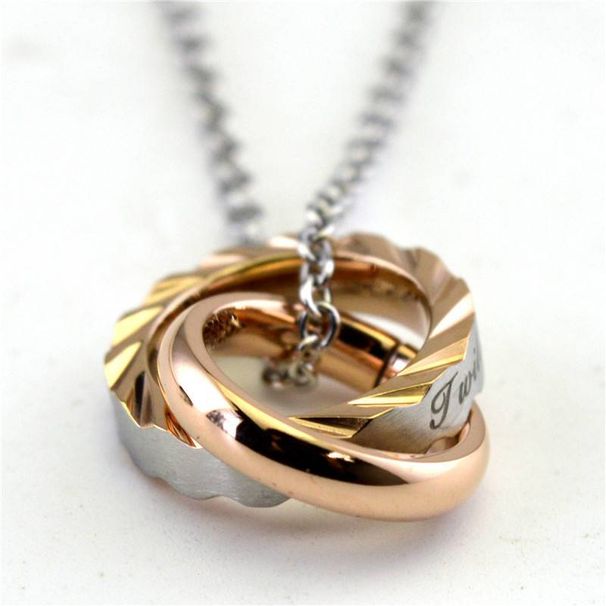 Men's Jewelry Niche Design Ripple Double Ring Double Circle Titanium Steel Couple Necklace Stainless Steel Pendant_ipsvogv.com