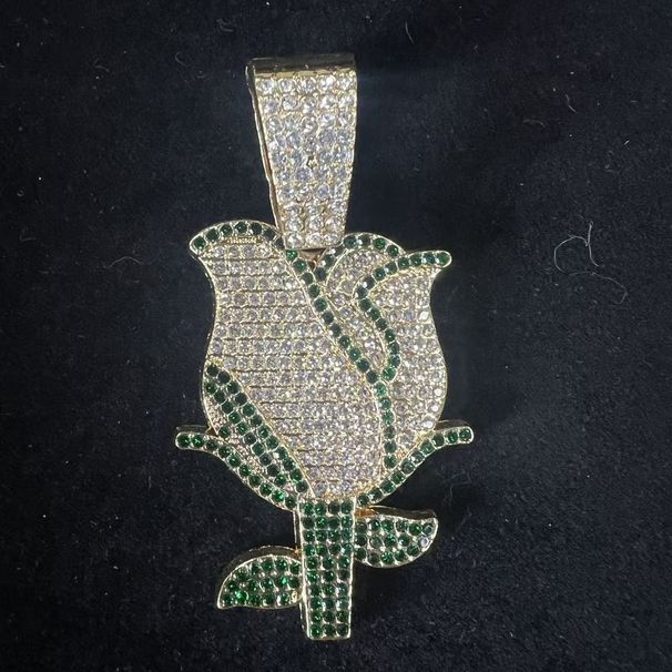 Long Layered Hip-Hop Men's Cuban Chain Fashion Cool Full Diamond Flower Pendant Necklace_ipsvogv.com