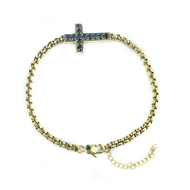 Men's And Women's 5MM Simple Cross Stainless Steel Bracelet With Diamonds Jewelry_ipsvogv.com