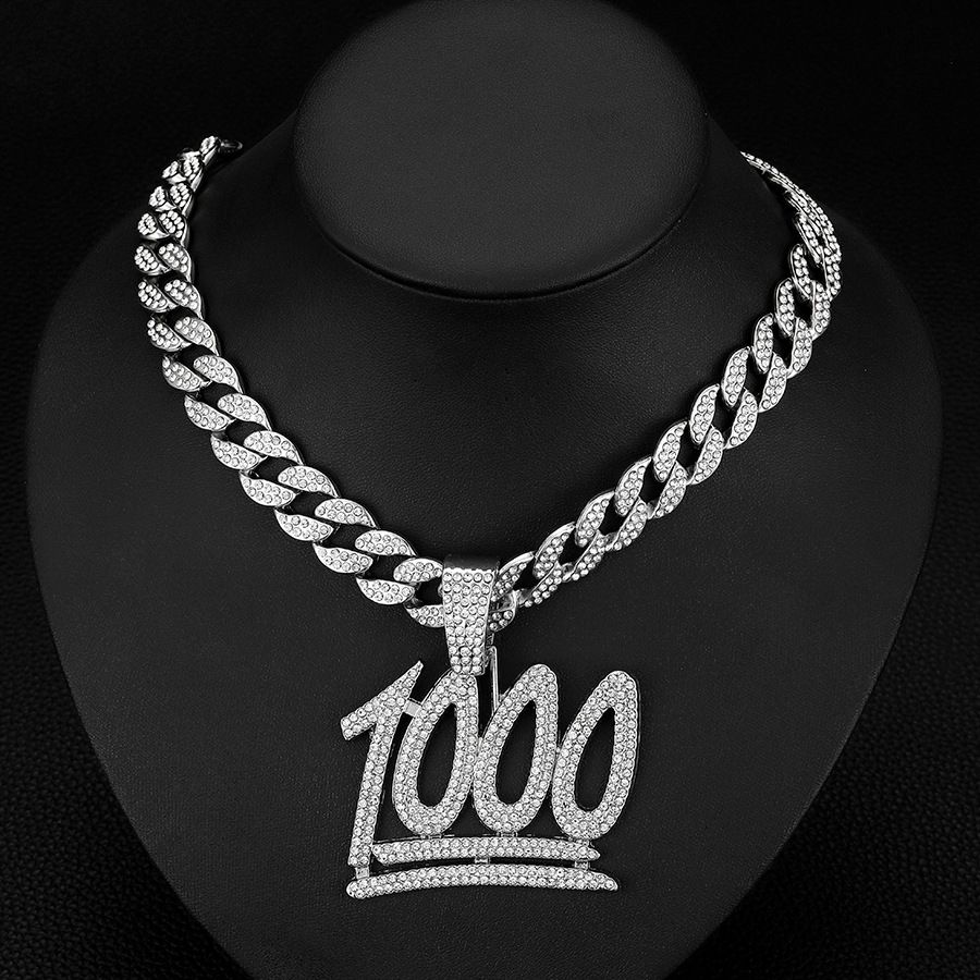 Hip Hop Hot Selling Full Diamond 1000 Point Pendant Cuban Necklace Men's Trendy Cool Street Dance Decoration_ipsvogv.com