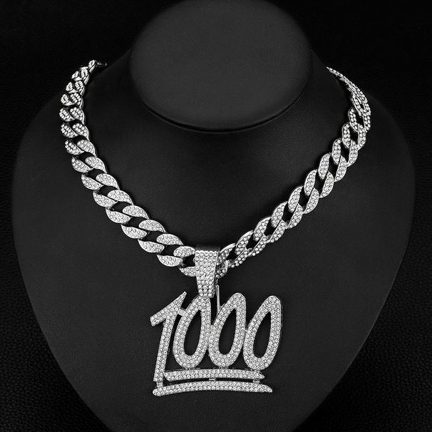 Hip Hop Hot Selling Full Diamond 1000 Point Pendant Cuban Necklace Men's Trendy Cool Street Dance Decoration_ipsvogv.com