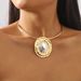 N11554 Spliced Elliptical Mirror with Metal Color Block Pendant Necklace Collar_ipsvogv.com