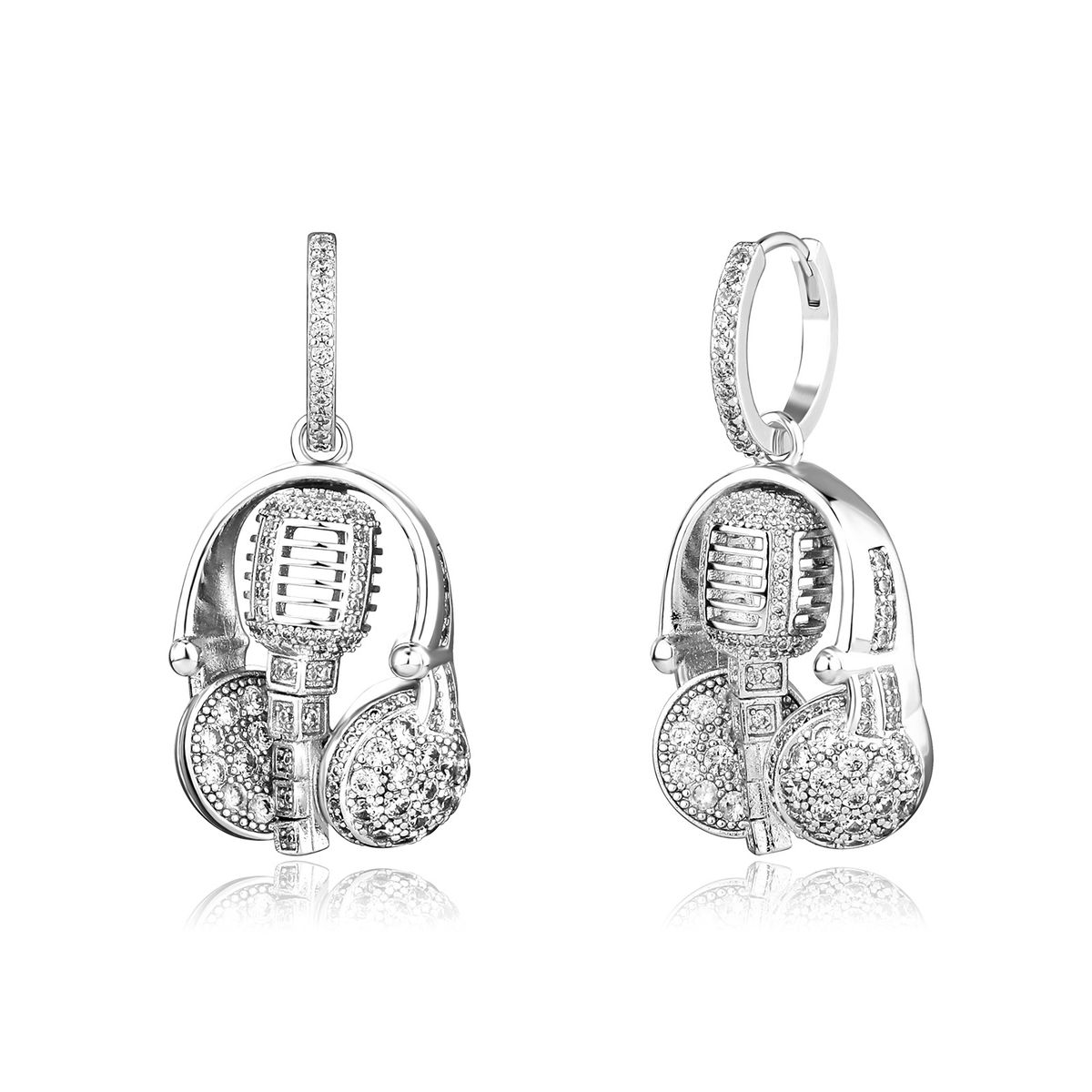 Inlaid Zircon Microphone Microphone Headphones Hip Hop Earrings National Trend Gold Earrings_ipsvogv.com
