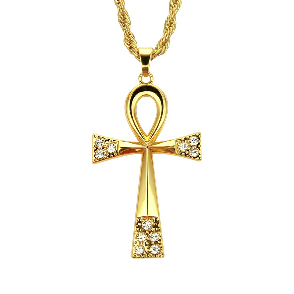 Hip Hop Street Egyptian Anhe Diamond Set Key Pendant Necklace Nightclub Men's and Women's Jewelry_ipsvogv.com
