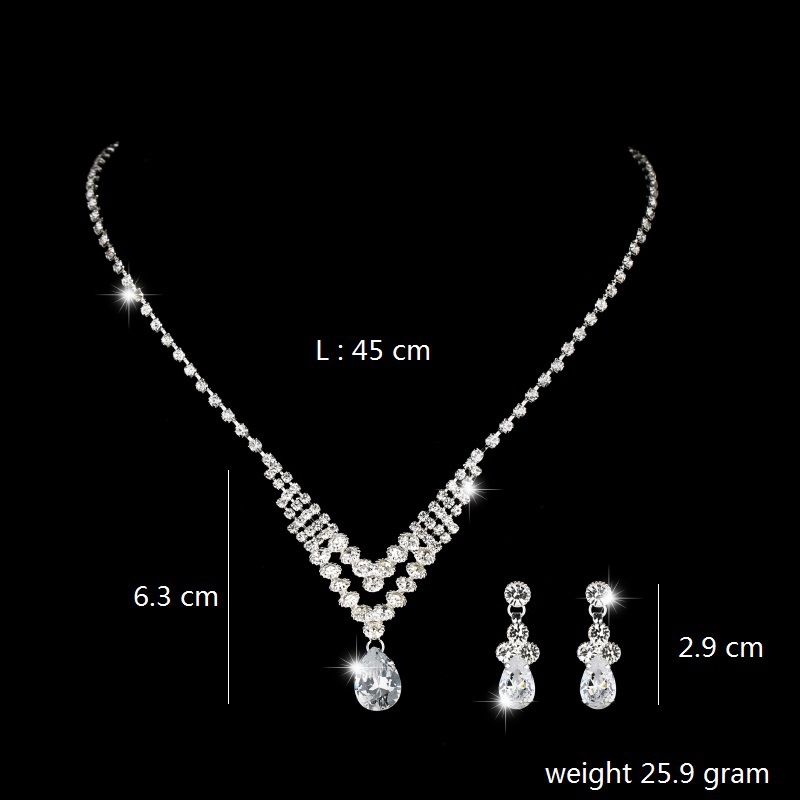 Bridal Jewelry Set - Silver Zircon Necklace & Earrings (Simple Heart Design, Elegant Wedding Accessories)_ipsvogv.com