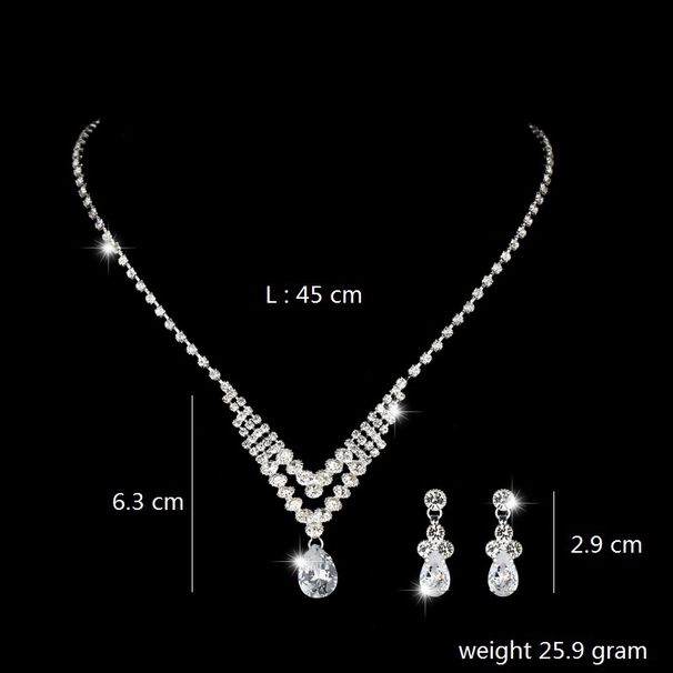 Bridal Jewelry Set - Silver Zircon Necklace & Earrings (Simple Heart Design, Elegant Wedding Accessories)_ipsvogv.com