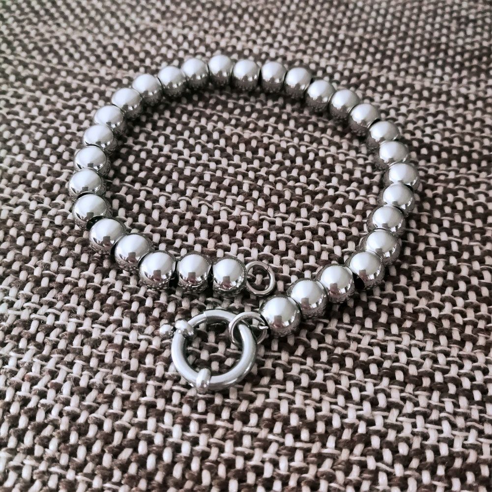 Shiny Polished Stainless Steel Men Women Round-beads Round Buckle Braclet_ipsvogv.com