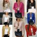 Women's round neck long-sleeved solid color cardigan casual versatile sequined jacket_ipsvogv.com