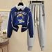 Women's Clothing Casual suit & archer & Spring 2024 loose simple printed POLO collar splicing sweatshirt sweatpants two piece suit trendy_ipsvogv.com