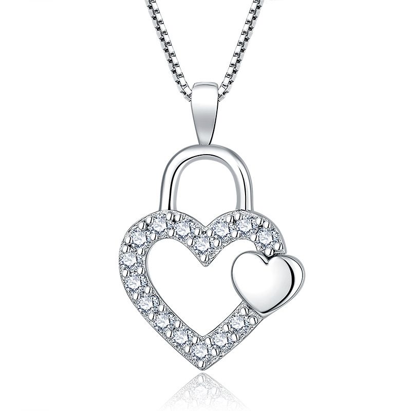 Simple Love Double Heart Shaped Zircon Pendant Necklace S Sterg Sier_ipsvogv.com