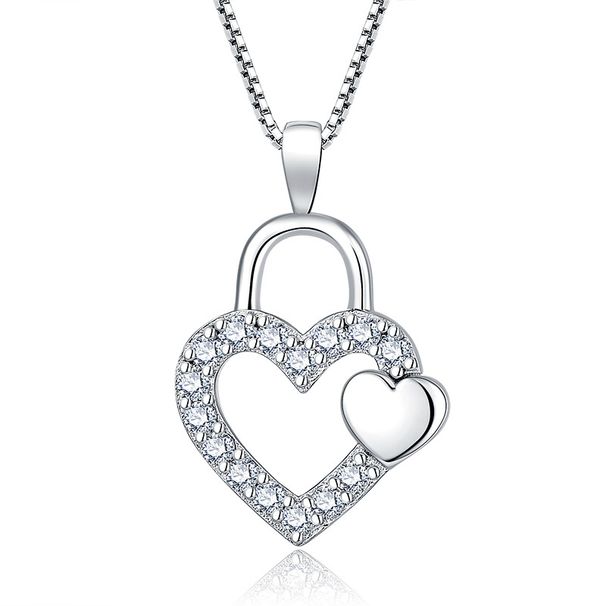 Simple Love Double Heart Shaped Zircon Pendant Necklace S Sterg Sier_ipsvogv.com