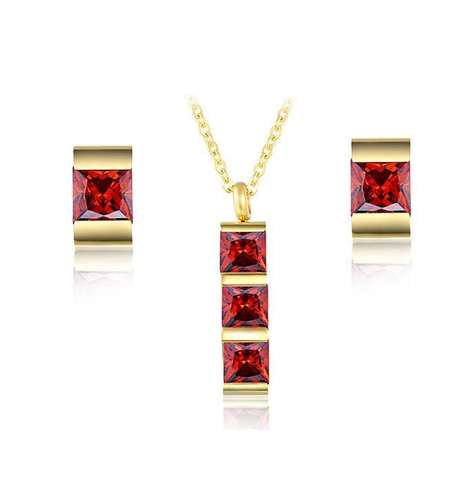 Fashion new personalized two-color zircon titanium steel women necklace earrings two-piece set gift wedding_ipsvogv.com