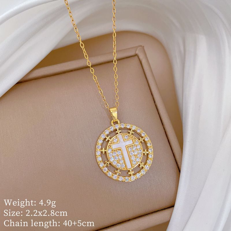 Round 【 】 Cross Light Luxury Charm Gorgeous Full Diamond Necklace Women's Versatile Clavicle Titanium Steel Chain 【 】_ipsvogv.com