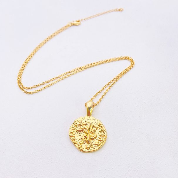 Women's Jewelry Niche Design Round Lion Necklace Gold Plated Ins Cold Style Necklace Temperament Clavicle Chain_ipsvogv.com