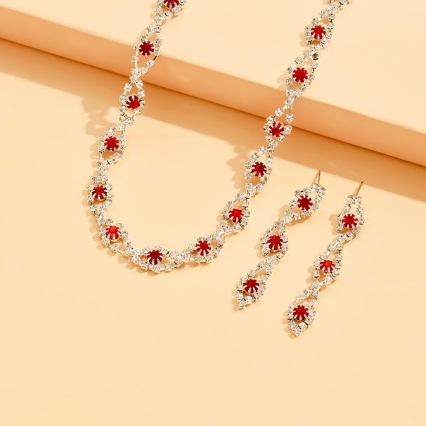 Fashion Bride Wedding Jewelry Necklace Earrings Bracelet Rhinestone Simple Set Dress Accessories_ipsvogv.com