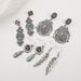 E12733 vintage artistic carved antique silver with Bohemian ethnic style inlaid turquoise earrings_ipsvogv.com
