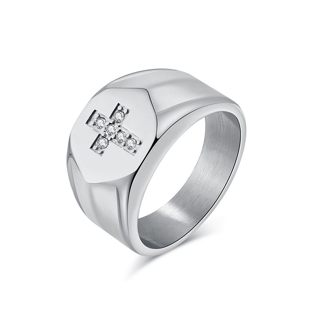 Titanium steel diamond cross ring ring retro high end niche fashion wrench hand jewelry_ipsvogv.com