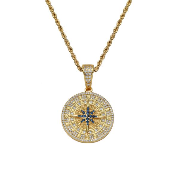 Men And Women's Jewelry Hip Hop Copper Compass Pendant Couple Ins Copper Inlaid Zircon Cross Border Rap Necklace_ipsvogv.com