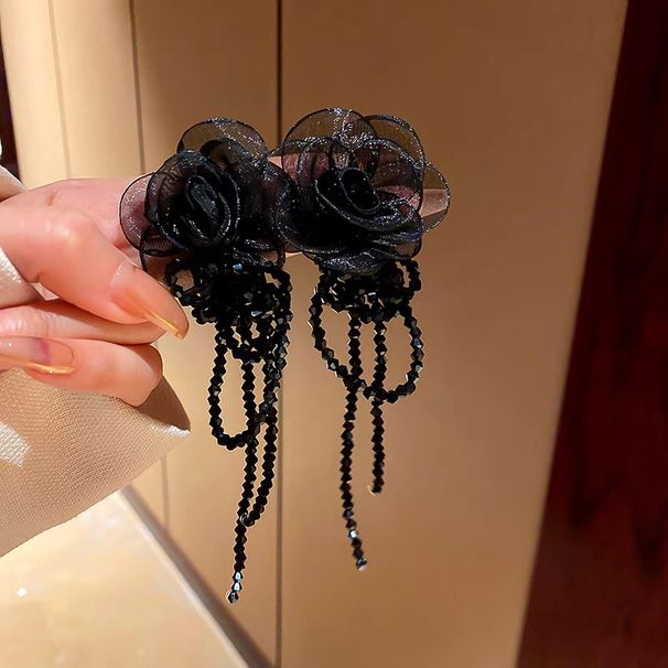 Unisex White Organza Flower Crystal Tassel Earrings New Style Trendy Long Niche Temperament Versatile Earrings For Women_ipsvogv.com