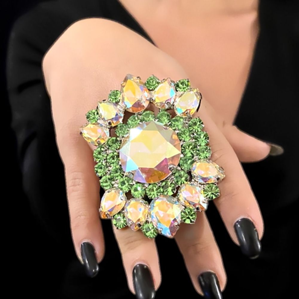 Green Round Gem Opening ring Hot Water Drops All-match Diamond Jewelry Women's ring_ipsvogv.com