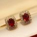 Cao Shi's New Hepburn Style Red Corundum Zircon Earrings, Luxury Accessories_ipsvogv.com