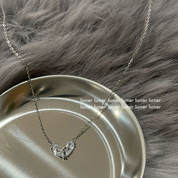 【 43000 People Collected 】 Love Zircon Bow Necklace Female Ins Light Luxury Niche High End Pendant Clavicle Chain Gift_ipsvogv.com