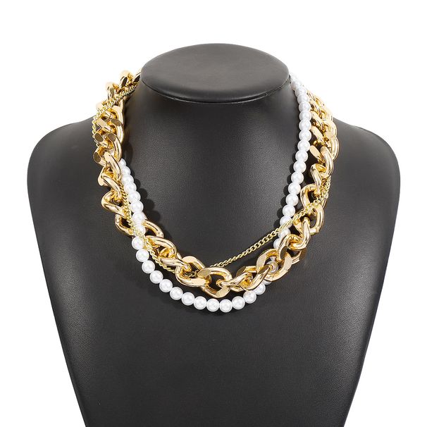 N11771 Metal Style Pearl Layered Neckchain for Women's Light Luxury and High Grade Vintage Middle Ages Necklace_ipsvogv.com