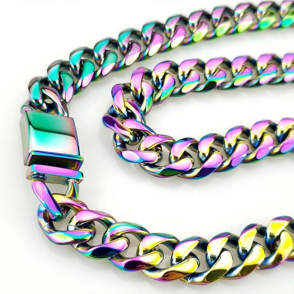 15mm 316L Stainless Steel Man's Rainbow Iridescent Hip Hop Necklace_ipsvogv.com