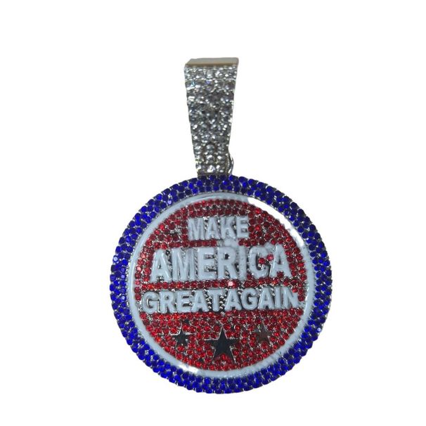 Round Brand MAKE AMErica CREAT AGAIN Letter Alloy Color Diamond Pendant Men's Necklace_ipsvogv.com